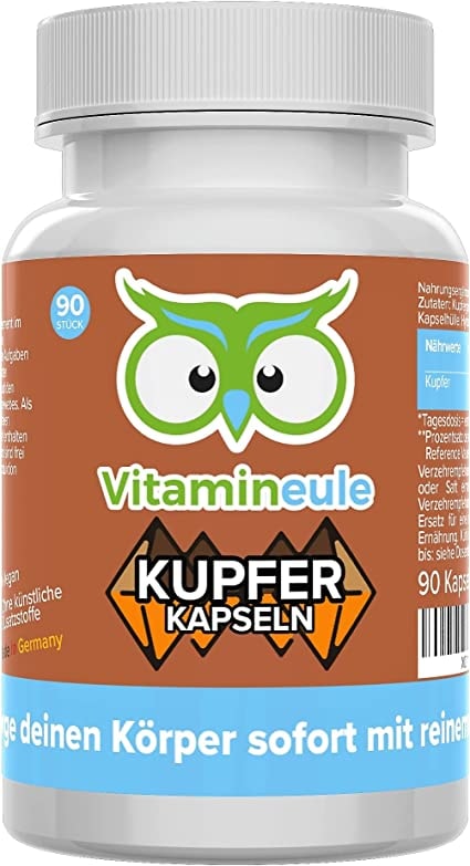Vitamineule - Kupfer Kapseln - 4 mg - hochdosiert & vegan - Kupfergluconat ohne künstliche Zusätze - kleine Kapseln statt große Tabletten - Qualität aus Deutschland - Vitamineule®