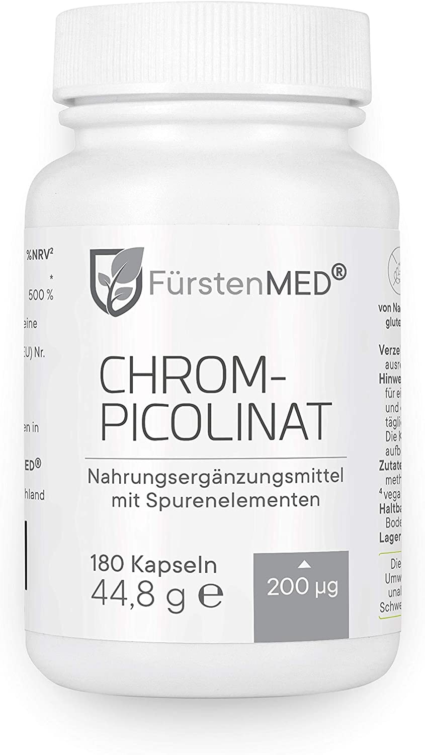 FürstenMED® Chrom Kapseln aus Chrompicolinat - Essentielles Spurenelement mit 200 mcg - 180 Vegane Kapseln - keine Tabletten