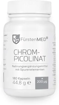 FürstenMED Chrom Kapseln aus Chrompicolinat - Essentielles Spurenelement mit 200 mcg - 180 Vegane Kapseln - keine Tabletten