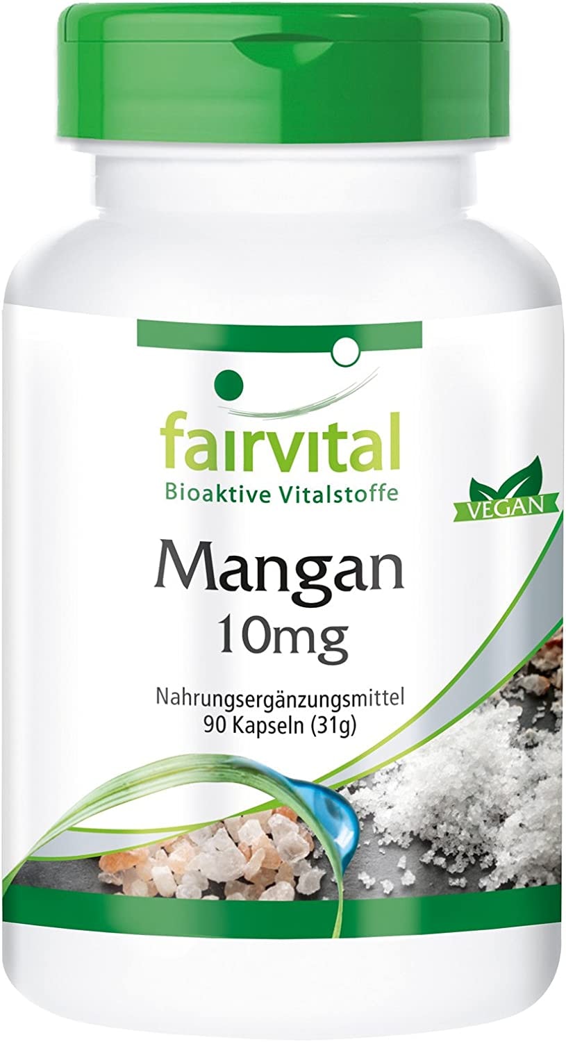 fairvital - Mangan Kapseln 10mg - HOCHDOSIERT - aus Mangangluconat - Vegan - essentielles Spurenelement - Manganese - 90 Kapseln