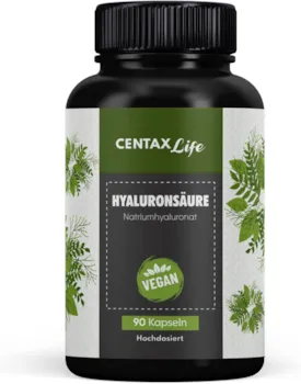CENTAX Life Hyaluron Kapseln VEGAN- Hochdosiert (500 mg Hyaluronsäure aus Natrium Hyaluronat), 90 Kapseln
