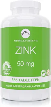 Alparella Elements Zink Tabletten  - 365 Tabletten VEGAN und MADE IN GERMANY - Nahrungsergänzungsmittel mit 50 mg hochdosiert