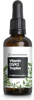 Bewertung natural elements Vitamin D3 mit K2 Tropfen 50ml laborgeprüft Premium 99,7% All-Trans hoch bioverfügbares D3 hochdosiert flüssig