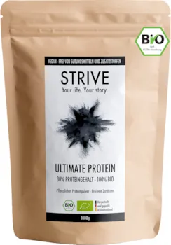 Produktbild von Bewertung Strive ULTIMATE PROTEIN 100% BIO Vegan 1 Kg Pflanzliches Bio-Proteinpulver aus gesprosstem Reis, Erbse und Hanf Frei von Aromen und Süßungsmitteln aus Liebe zum Bizeps Veganes Eiweiß-Pulver DE-ÖKO-039