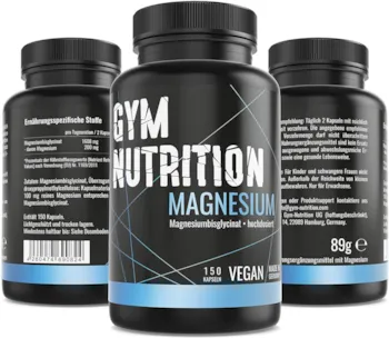 ‎Gym Nutrition - Magnesium – Hochdosiert – Laborgeprüft - Magnesium-Bisglycinat – 100mg reines Magnesium pro Kapsel ohne Zusätze — vegan - Made in Germany — 150 Kapseln