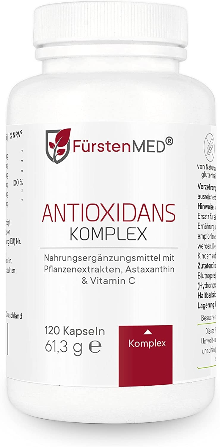 FürstenMED® Antioxidantien Komplex mit Astaxanthin + OPC + Vitamin C, 120 Kapseln, Vegan & Hochdosiert - Ohne Zusatzstoffe