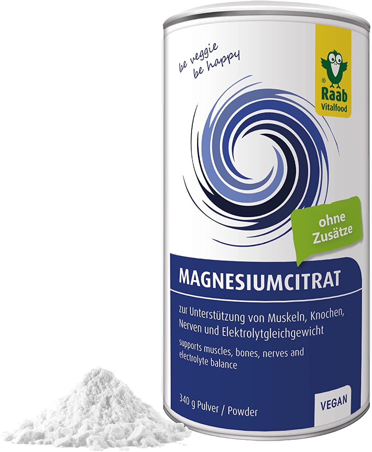 Raab Vitalfood Magnesiumcitrat Pulver, 340 g, vegan, laborgeprüft, gut zu dosieren, ideal für Sportler, zur Unterstützung von Muskeln Nerven, Elektrolyt-Haushalt