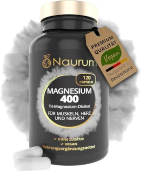 NAURUM MAGNESIUM 400 reines elementares Magnesium Tri-Magnesium Dicitrat 120 vegane hochdosierte Kapseln 400mg laborgeprüft, in Deutschland produziert