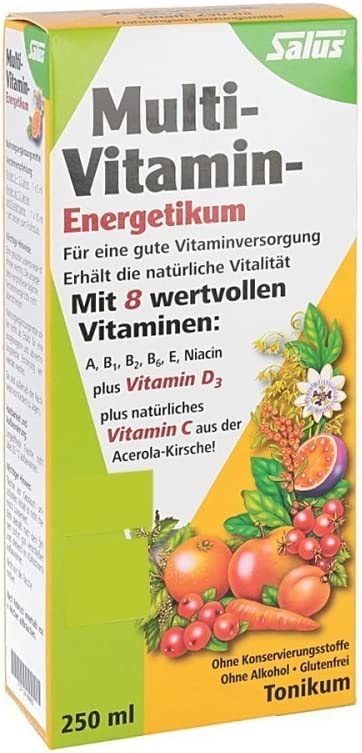 Salus Multivitamin Energetikum – Tonikum zum Erhalt der natürlichen Vitalität – mit 8 wichtigen Vitaminen und 14 wertvollen Pfanzenstoffen – vegan – 250 ml