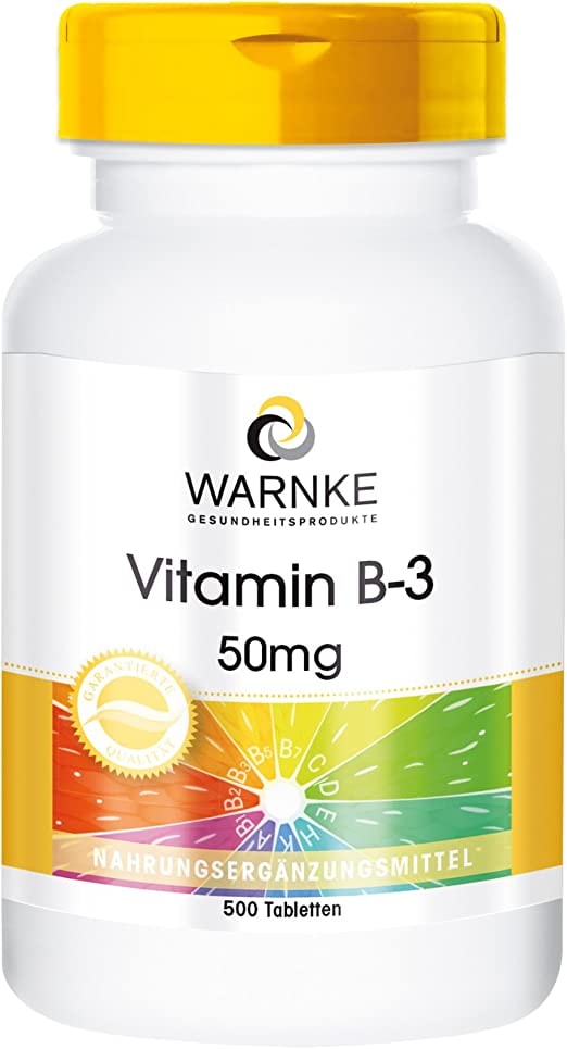 WARNKE Vitamin B3 Nicotinamid 50mg - Niacin - vegan - 500 Tabletten - Großpackung