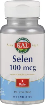 Kal Selen | 100mcg | 100 Tabletten | vegan | ohne Gentechnik | ohne Zucker | laktosefrei | glutenfrei | laborgeprüft | Nahrungsergänzungsmittel mit Selen | essentielles Spurenelement