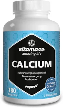 Vitamaze - amazing life Calcium Tabletten hochdosiert vegan, 180 Tabletten für 3 Monate, 800 mg Kalzium-Carbonat pro Tagesdosis, Organische Nahrungsergänzung ohne Zusatzstoffe, Made in Germany