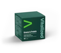 Produktbild von Bewertung Vitalized Greens und Protein Mischung aus grünen Superfoods und pflanzlichem Protein zur Entgiftung PZN 19824040