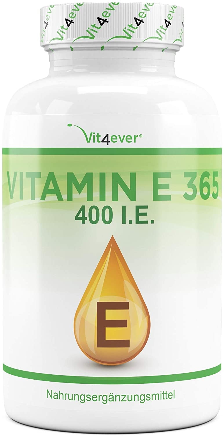 Vit4ever Vitamin E 400 I.E. - 365 Softgel Kapseln - Premium: Natürliches Vitamin E aus Sonnenblumen - 12 Monatsvorrat - Laborgeprüft - Hochdosiert