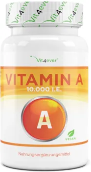 Vit4ever Vitamin A - 10.000 I.E. (3000 µg) - 240 Tabletten - Laborgeprüft (Wirkstoffgehalt & Reinheit) - Retinylacetat - Ohne unerwünschte Zusätze - Hochdosiert - Vegan