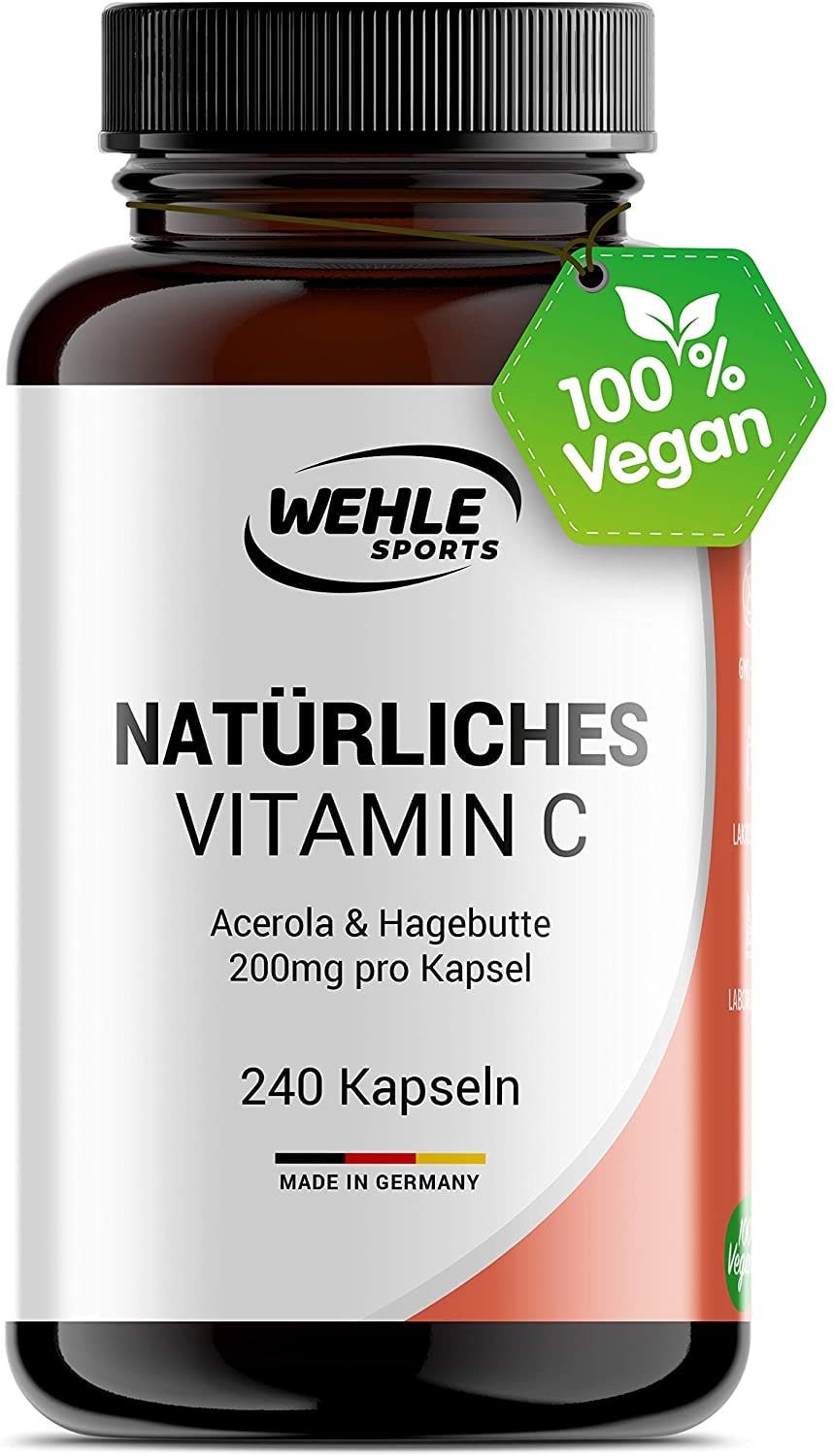Fehle Sports Natürliches Vitamin C Hochdosiert - 240 Vegane Kapseln 4 Monatsvorrat Acerola-Extrakt Und Hagebutten-Extrakt 400mg Reines Vitamin C Pro Tagesdosis (2 Kapseln) Laborgeprüft