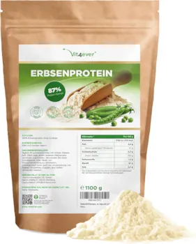 Erbsenprotein Pulver 1,1 kg / 1100 g - 87% Proteingehalt - 100% Erbsen-Proteinisolat - Herkunft Belgien - Vegan - Reines Eiweißpulver - Laborgeprüft - Frei von Gluten, Soja und Laktose