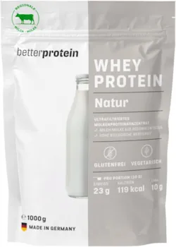 Produktbild von Bewertung betterprotein Whey Protein Neutral 1 kg produziert in Deutschland aus regionaler Milch Eiweißpulver zum Muskelaufbau und Abnehmen Beutel- betterprotein®