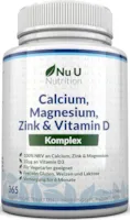 Nu U Nutrition - Calcium, Magnesium, Zink & Vitamin D3 | 365 Vegetarische Tabletten für 6 Monate | 800 mg Calciumcarbonat pro Tablette |