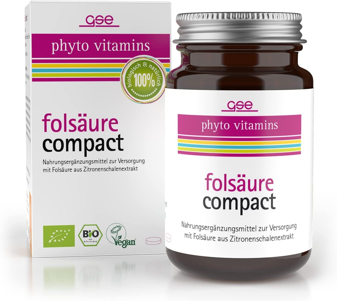 GSE Folsäure Compact, Tabletten, B-Vitamine aus Zitronenschalen BIO-Qualität, 100% vegan, ohne Zuckerzusatz & Zusatzsstoffe