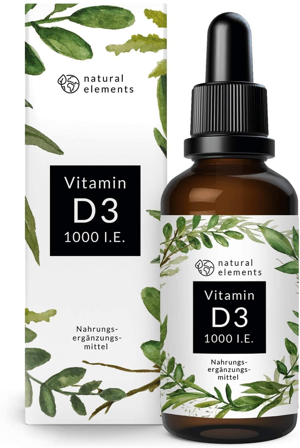 natural elements Vitamin D3-1000 I.E. pro Tropfen - 50ml (1750 Tropfen) - In MCT-Öl aus Kokos - Hochdosiert, flüssig