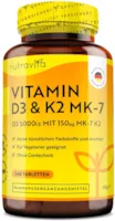 nutravita Vitamin D3 & K2 Tabletten 240 Tabletten 150mcg K2 Premium: 99,7+% All Trans MK7 (K2VITAL® von Kappa) + 5.000 IE Vitamin D3 Hochdosiert Vegetarier