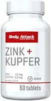 Body Attack Zink Kupfer 60 Kapseln 60 Portionen hochdosierte Mikronährstoffe 15mg Zink 1,5mg Kupfer, vegan, Made in Germany