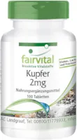 fairvital - Kupfer Tabletten 2mg - HOCHDOSIERT - Nahrungsergänzungsmittel aus Kupferbisglycinat - Vegan - 100 Tabletten