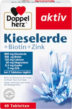 Doppelherz Kieselerde – Silicium, Zink als Beitrag für den Erhalt normaler Nägel – Biotin für Haare und Haut – 1 x 40 Tabletten