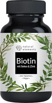 natural elements Biotin Selen Zink für Haut Haare Nägel 365 vegane Tabletten Premium Verbindungen z.B. von Albion® Ohne Magnesiumstearat laborgeprüft in Deutschland produziert