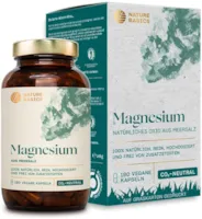 Nature Basics natürliches Magnesium zertifiziert & nachhaltig im Glas | 400mg elementares Magnesium pro Kapsel | 180 Kapseln hochdosiert & rein aus natürlichem Meersalz | laborgeprüft & CO2-neutral