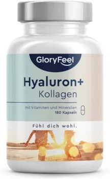 GloryFeel Hyaluronsäure Kollagen - Haut & Haar Komplex mit Biotin, Vitamin C, Zink, Selen & Bambusextrakt - 180 Kapseln - Laborgeprüft ohne Zusätze in Deutschland hergestellt