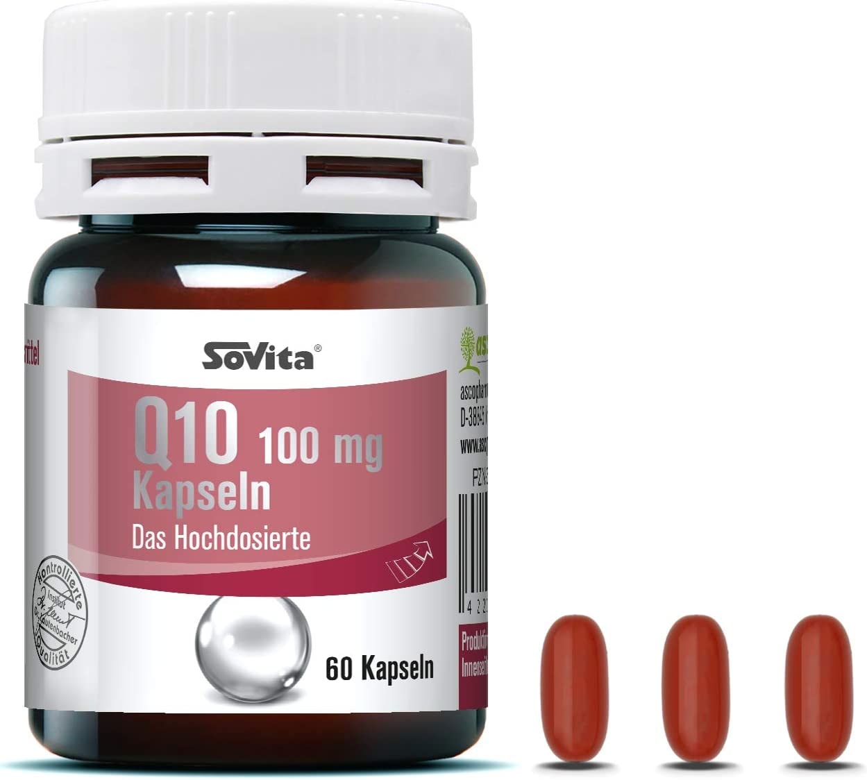 Ascopharm - Sovita Q10 100 mg Kapseln, Coenzym Q10, Q10 Kapseln hochdosiert, 60 Kapseln