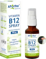 APOrtha - Vitamin B12 Spray B12 I ergiebig mit bis zu 180 Anwendungen I 500 µg Methylcobalamin I B12 vegan I B 12 Vitamin Mundspray mit B12 hochdosiert