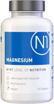 N1 Magnesium 1500mg Tri-Magnesiumdicitrat - 120 Kapseln - hochdosiert und optimale Bioverfügbarkeit - Apothekenprodukt für Sportler und Mangelzustände - Vegan & ohne unnötige Zusätze
