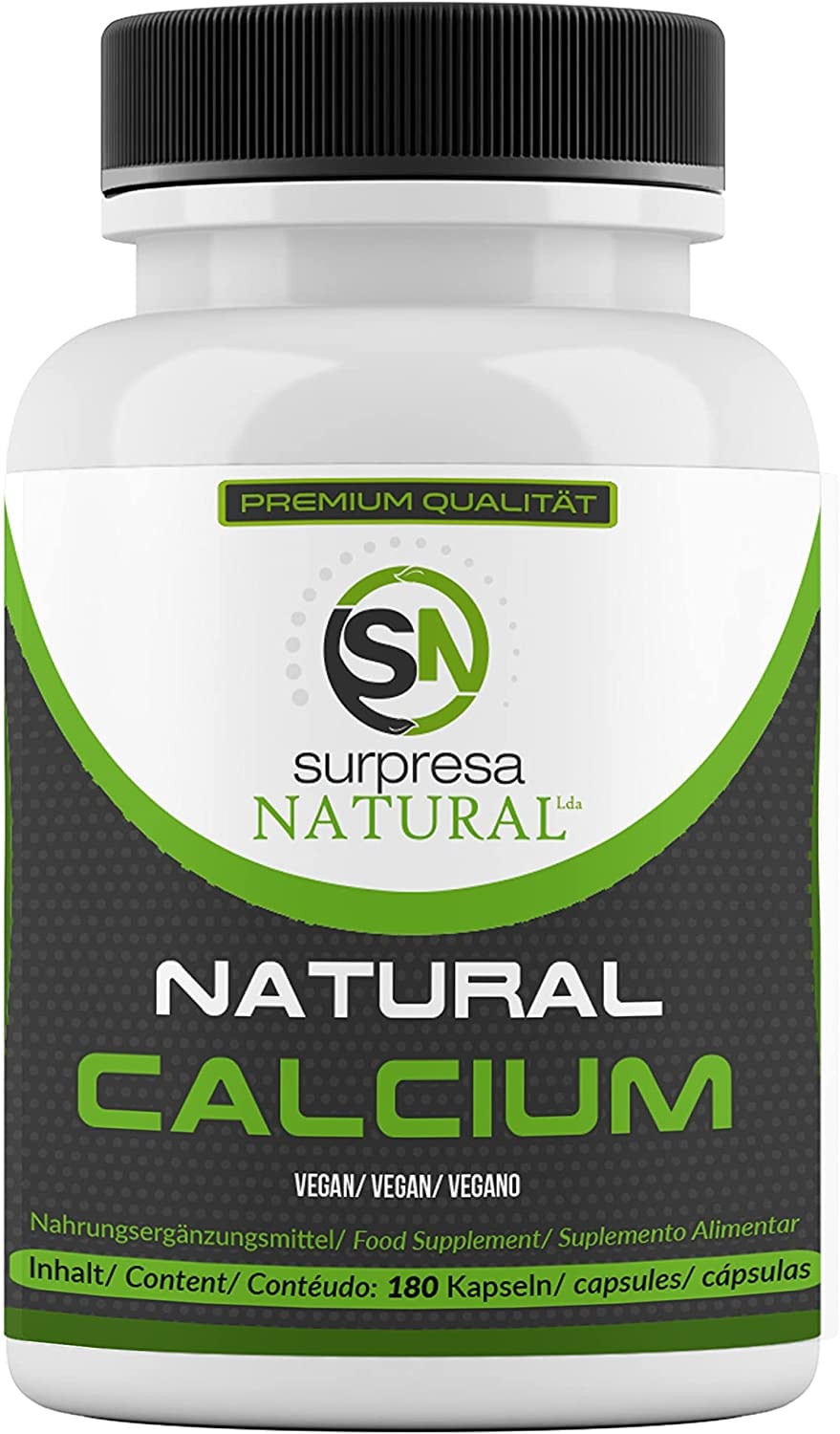 Surpresa Natural® - Natural Calcium hochdosiert | 100% natürliches Kalzium hochdosiert | 180 Calcium Kapseln aus der Rotalge für 2 Monate Vorrat | laborgeprüft & vegan | Made in Germany