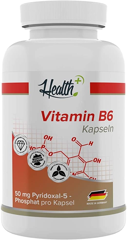 Zec+ Nutrition Health+ Vitamin B6 - 120 Kapseln mit 50mg P-5-P pro Kapsel, aktive Form von B6, für den Eiweißstoffwechsel und die Regulierung der Hormontätigkeit, Made in Germany