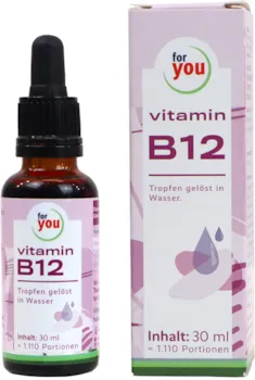 for you - Vitamin B12 Tropfen | Ohne Alkohol - in Wasser gelöst & frei von Konservierung- und Zusatzstoffen I 200µg Vitamin B12 Methylcobalamin pro Tropfen I 30 ml (1110 Portionen) | vegan, ohne Zucker