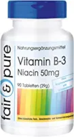Fair & Pure Vitamin B3 Tabletten Niacin 50mg als Nicotinamid flush-free vegan ohne Magnesiumstearat 90 Niacin-Tabletten