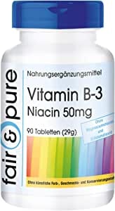 fair & pure Vitamin B3 Tabletten - Niacin 50mg als Nicotinamid - flush-free - vegan - ohne Magnesiumstearat - 90 Niacin-Tabletten